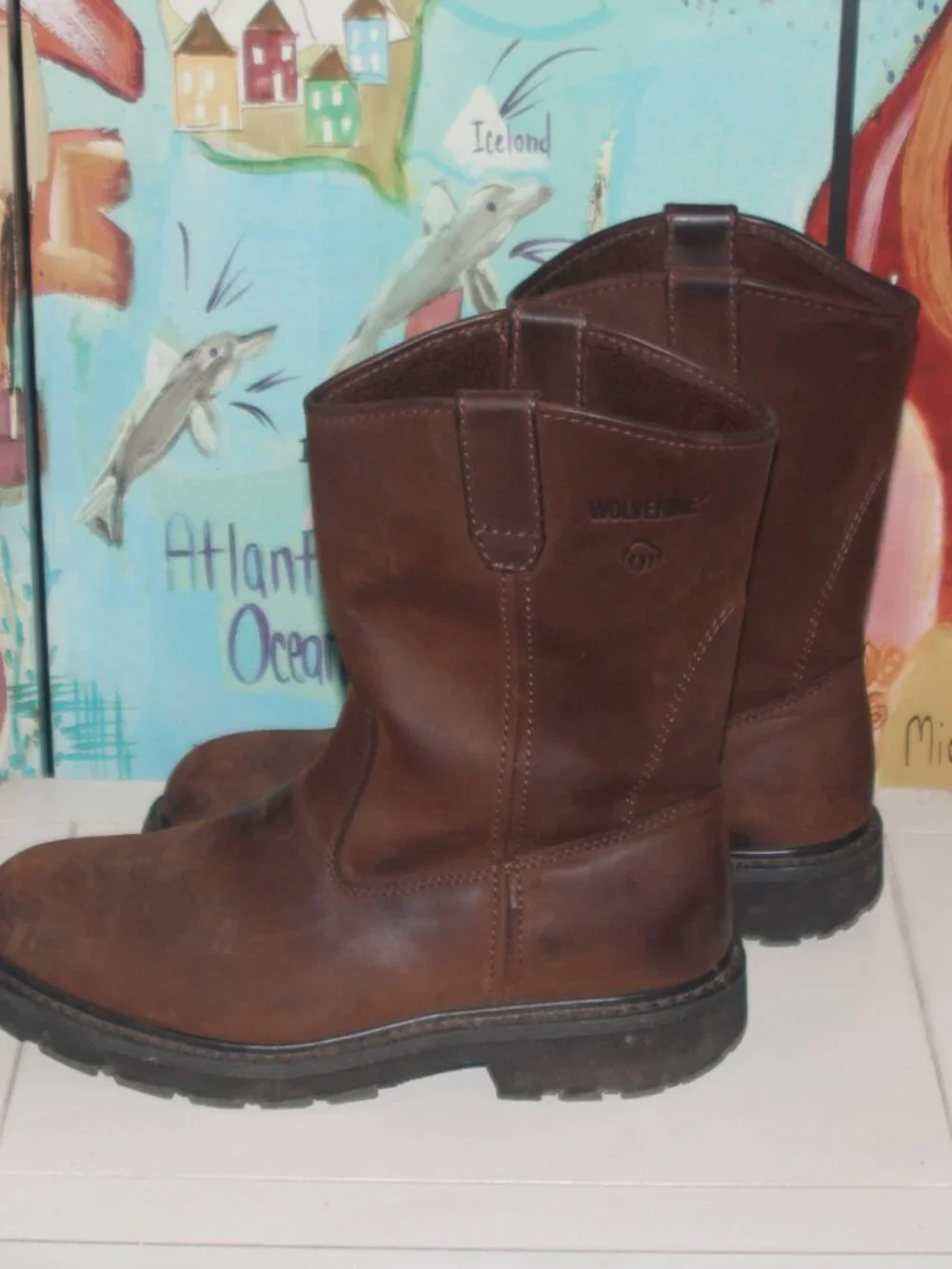 10A   GC  MENS WOLVERINE WORKBOOTS - BROWN LEATHER - 10 1/2 EW